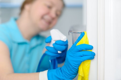 Cleaner working in a home while following customer instructions